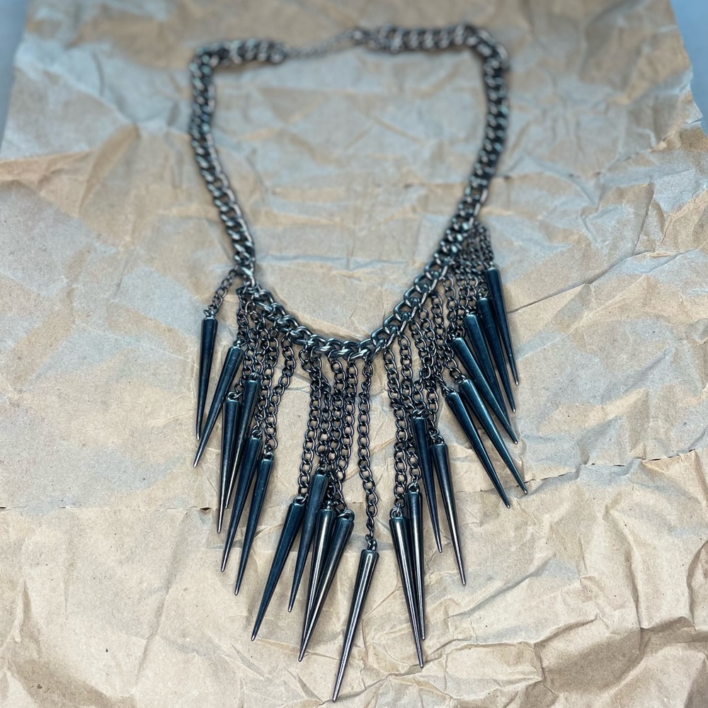 Metal Spike Fringe Statement Necklace